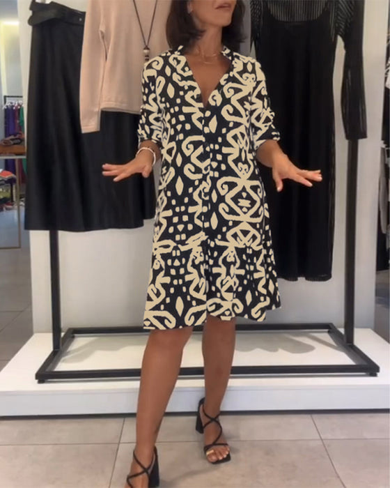 V-Neck Elegant Printed Dress