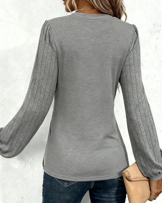 Striped Print Lantern Sleeve Top