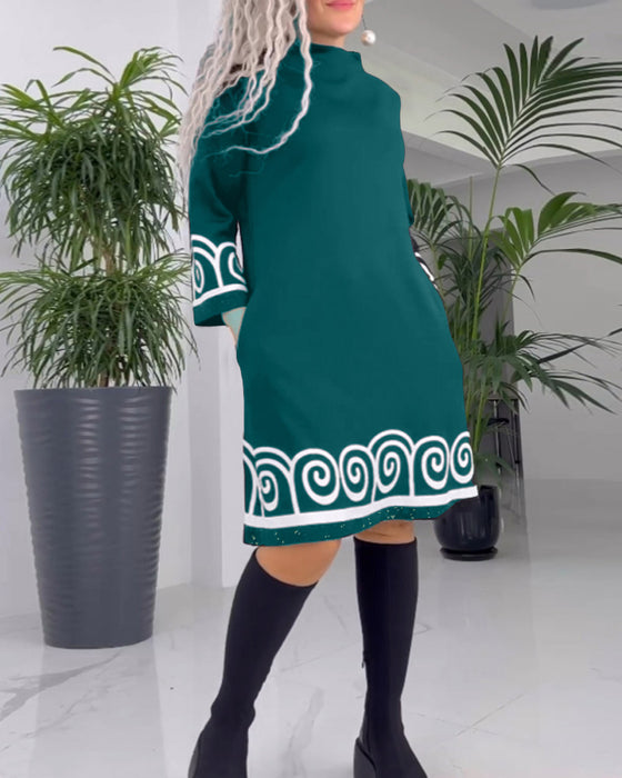 Wave pattern long sleeve dress