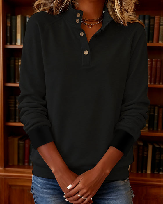 Polo Collar Half-Open Placket Sweatshirt