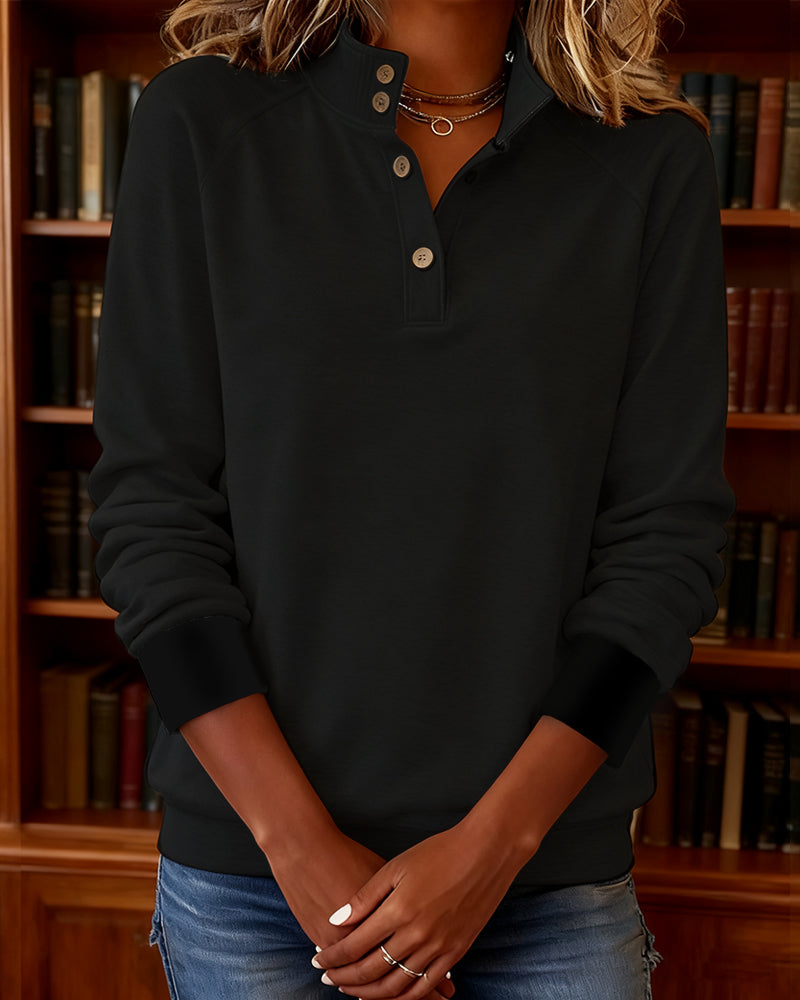 Polo Collar Half-Open Placket Sweatshirt