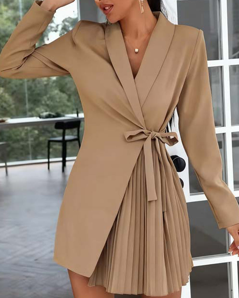 Suit-Style Pleated Waist Dress