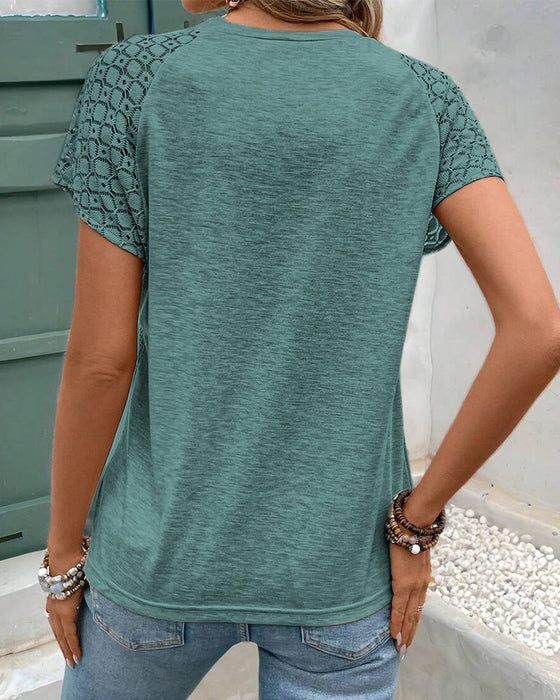 Solid Color Hollow Round Neck Slim T-Shirt