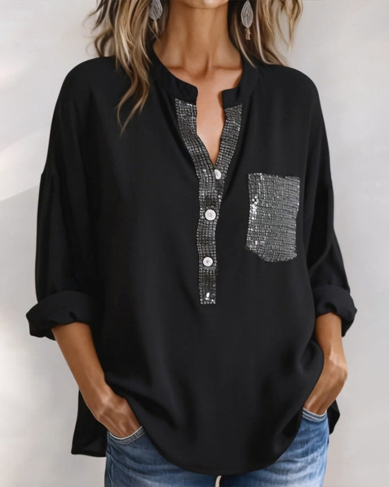 Sequin Patchwork Loose Casual Top