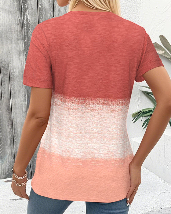 Round Neck Contrast Short Sleeve Blouse