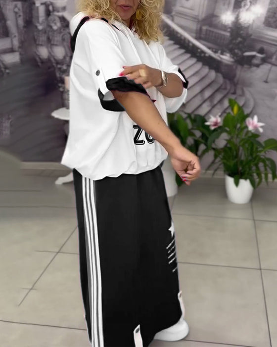 Hooded Drawstring Printed Skirt Set