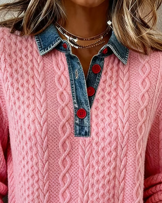 Denim Patchwork Jacquard Sweatshirt