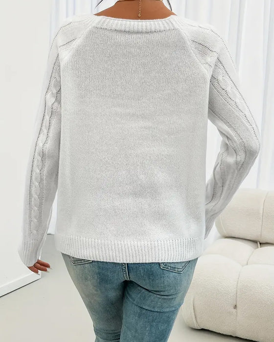 Solid Raglan Sleeve Buckle Cable Knit Jumper