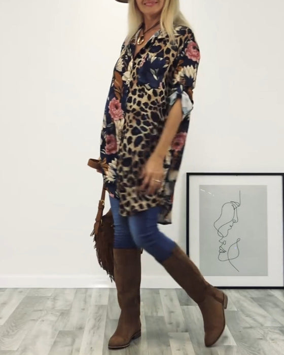 Lapel leopard print shirt