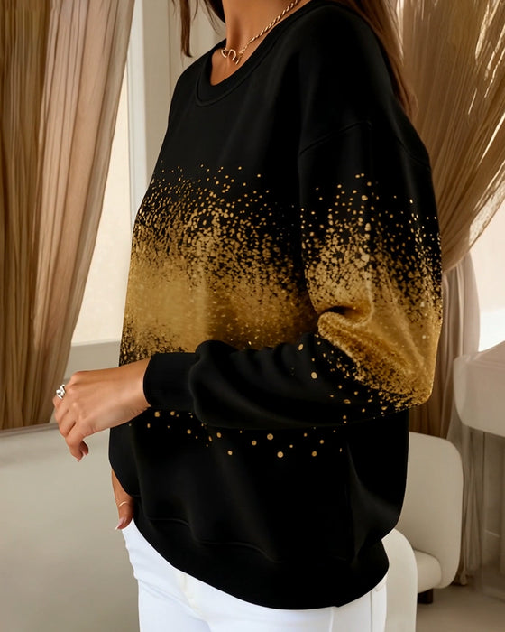 Fashionable Round-Neck Gradient Print Sweatshirt