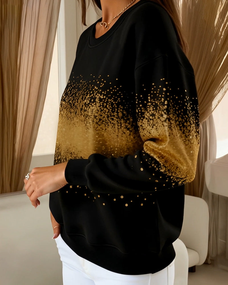 Fashionable Round-Neck Gradient Print Sweatshirt
