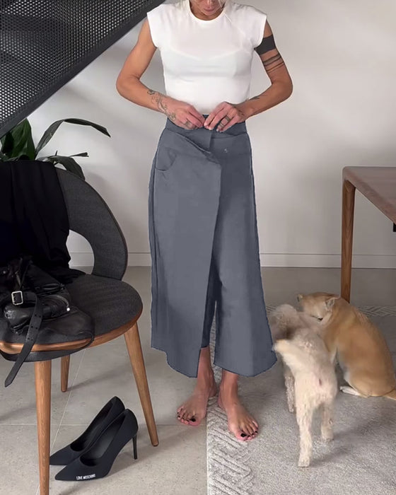 Simple solid color asymmetric casual pants
