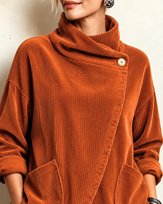 High Neck Button Asymmetric Coat