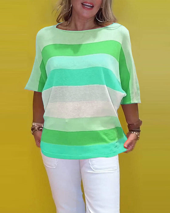 Round Neck Striped Printed T-Shirt