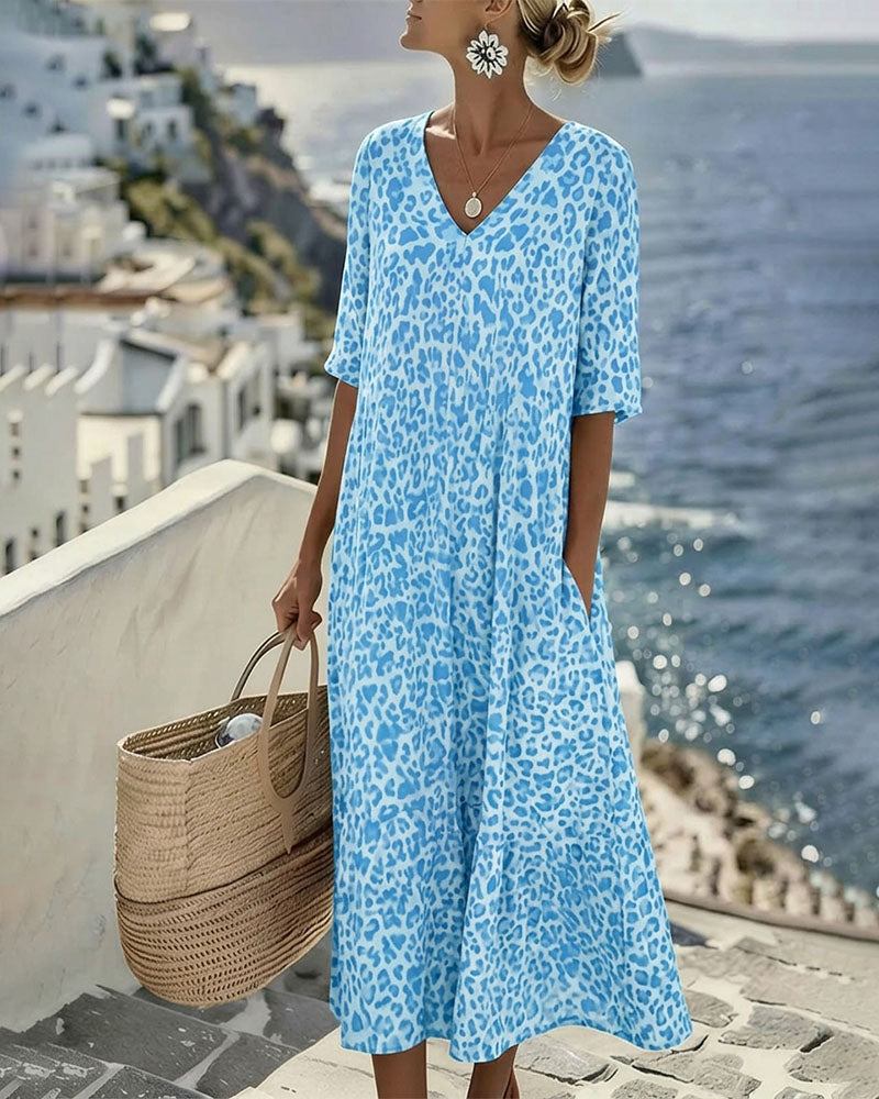 Leopard V-Neck Loose Dresses