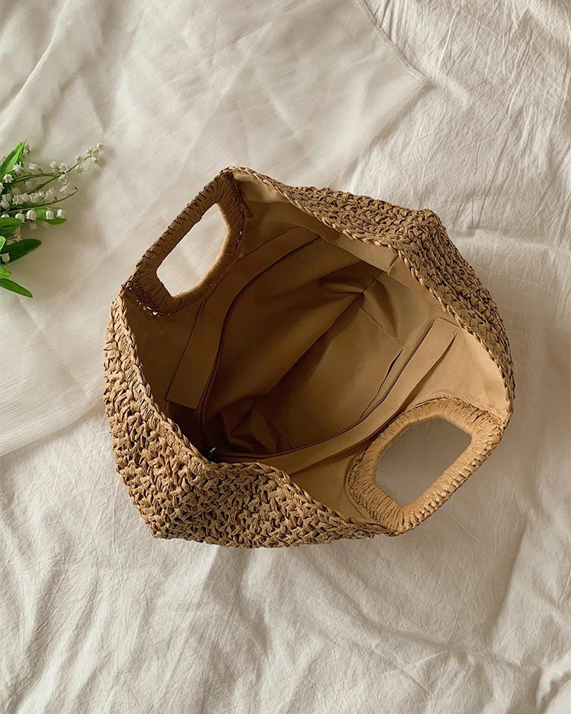 Moon-Shaped Straw Bag