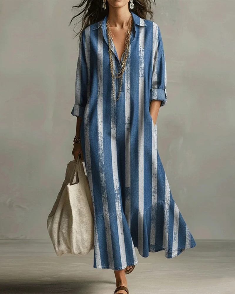 Loose Vertical Striped Long Dress