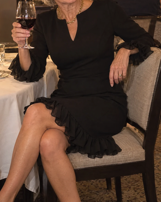 Elegant V-Neck Long Sleeve Ruffle Hem Dress