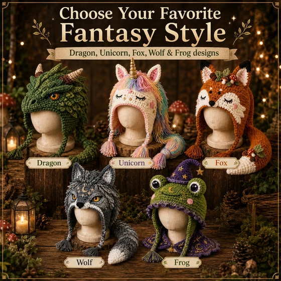 🐉✨ Fantasy Hood Hat DIY Crochet Kit 🧶🎭✨