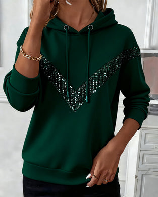 Long-Sleeved Solid Color Patchwork Hoodie