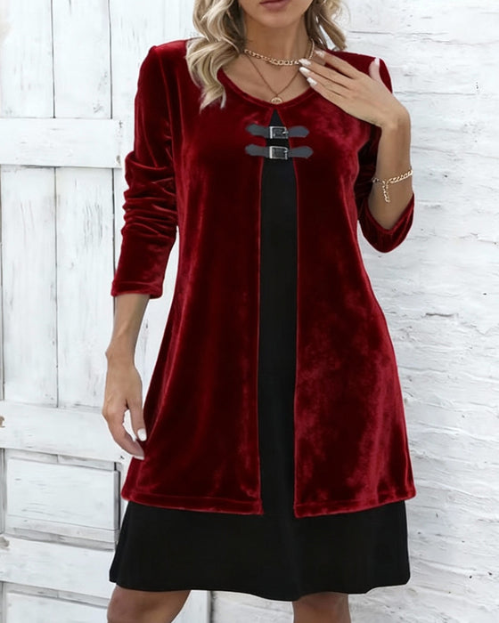 Faux Two-Piece Velvet Dress