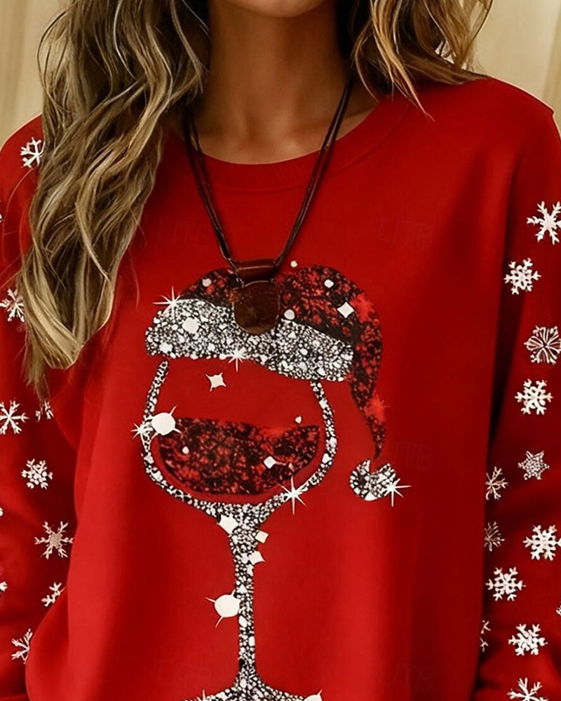 Crew Neck Christmas Style Long Sleeve Top