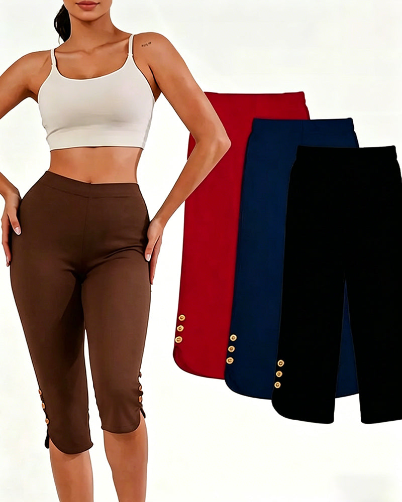 Solid Color Slim-Fit Cropped Leggings