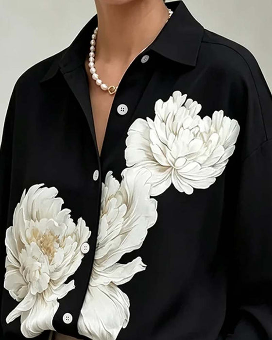 Floral Print Lapel Shirt