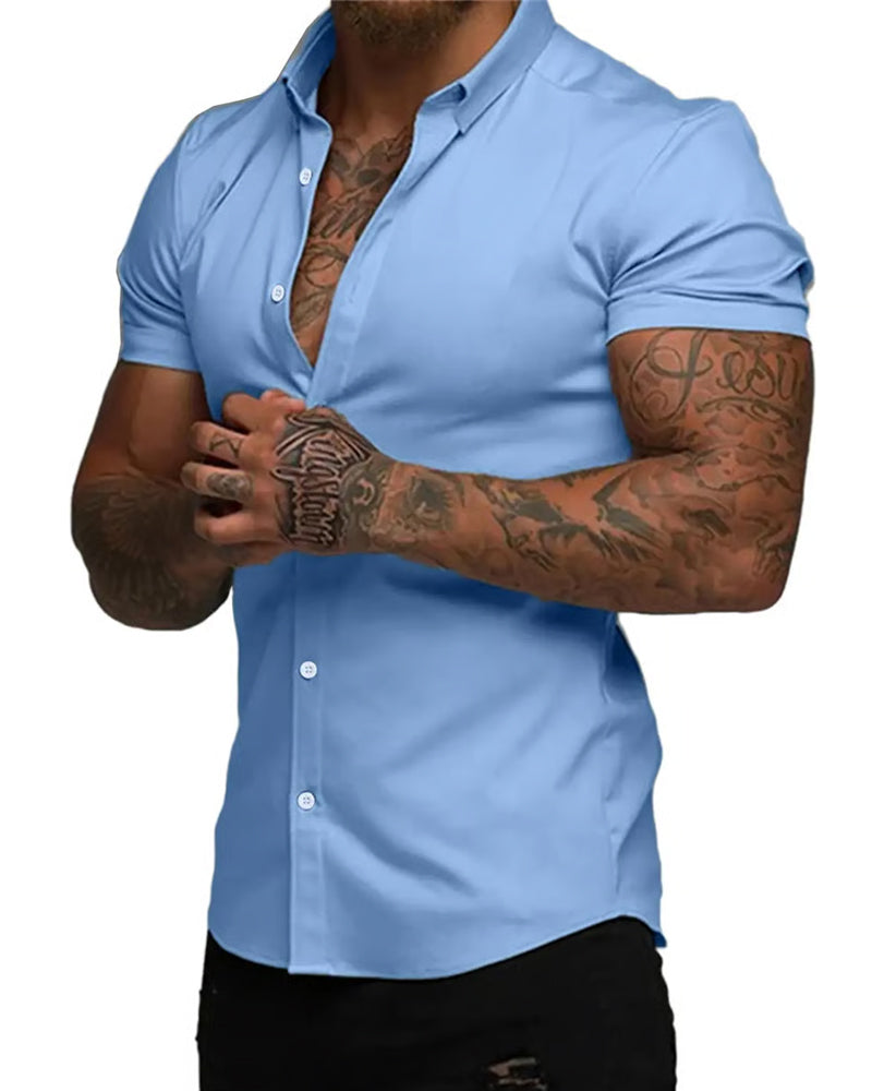 High Stretch Lapel Short Sleeve Men's Shirt