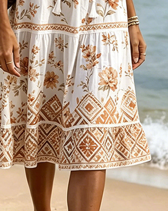 V-Neck Patchwork Floral Vacation Dress