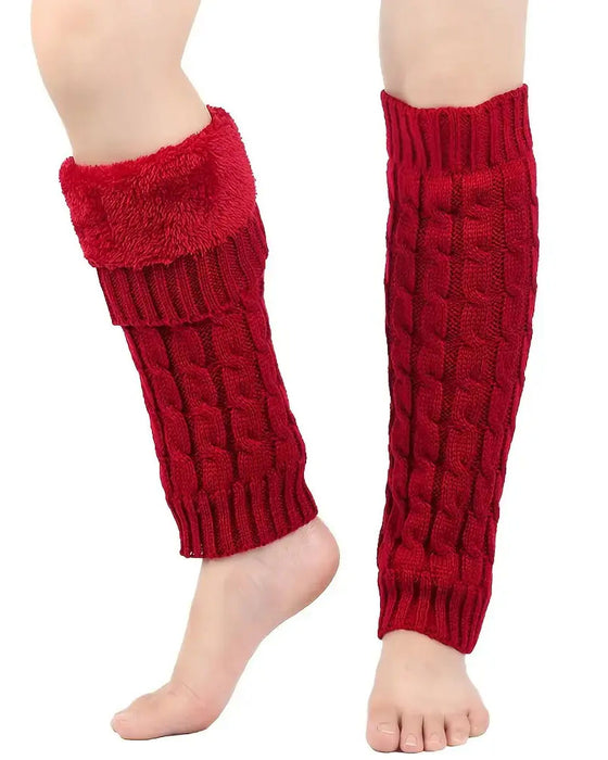 Fleece Lined Cable Knit Leg Warmers Thermal Boot Cuffs