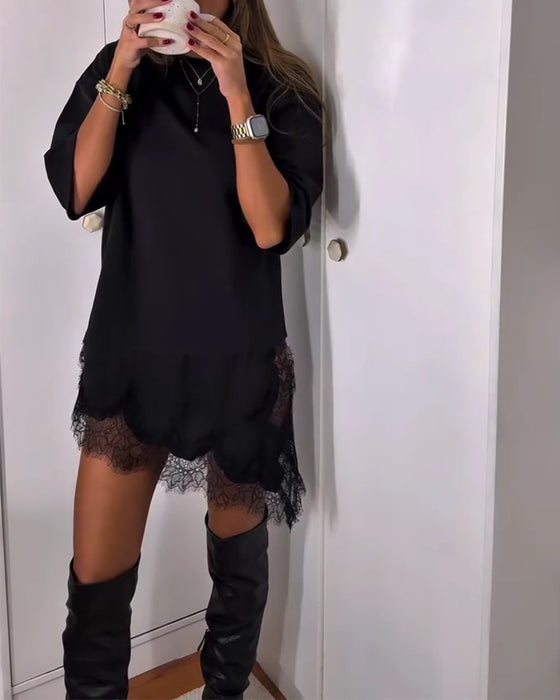 Casual Short-Sleeved Patchwork Dress