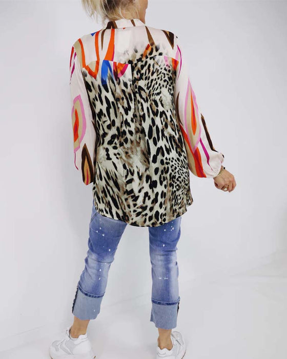 V neck Colorful Printed Blouse