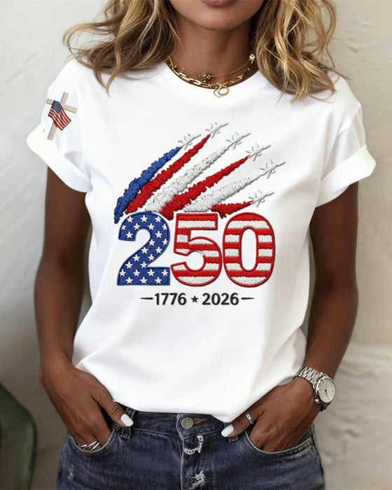 Flag Plane Print Short Sleeve T-Shirt