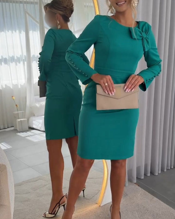 Bow Detail Long Sleeve Casual Dress