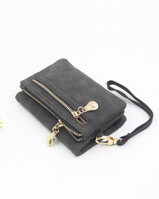 Women's Bifold Zipper Wallet Plain Short Card Purse