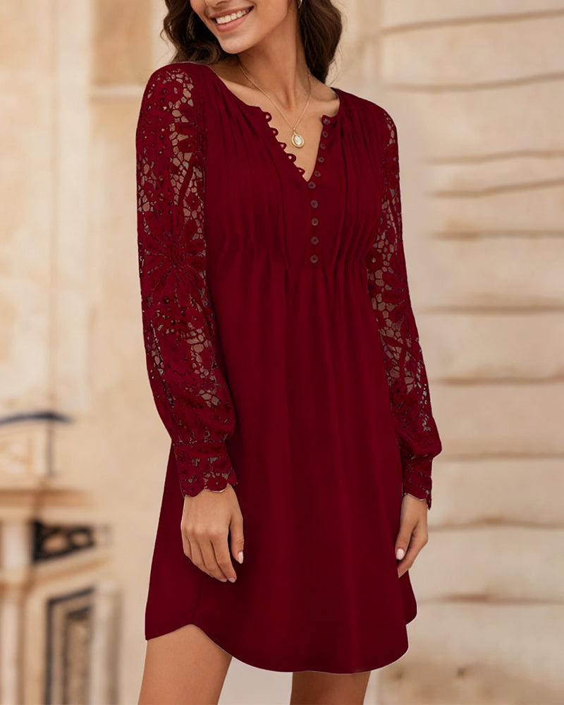 Solid Color Pleated Patchwork Dress