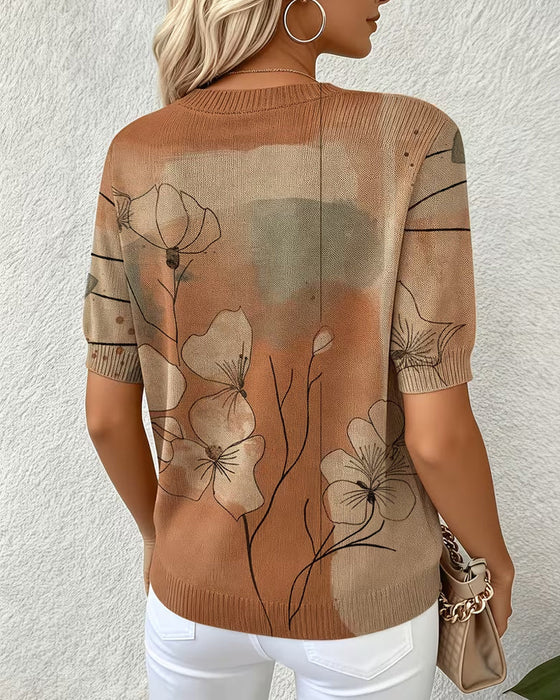 Printed Short-Sleeve Knitted Jumper