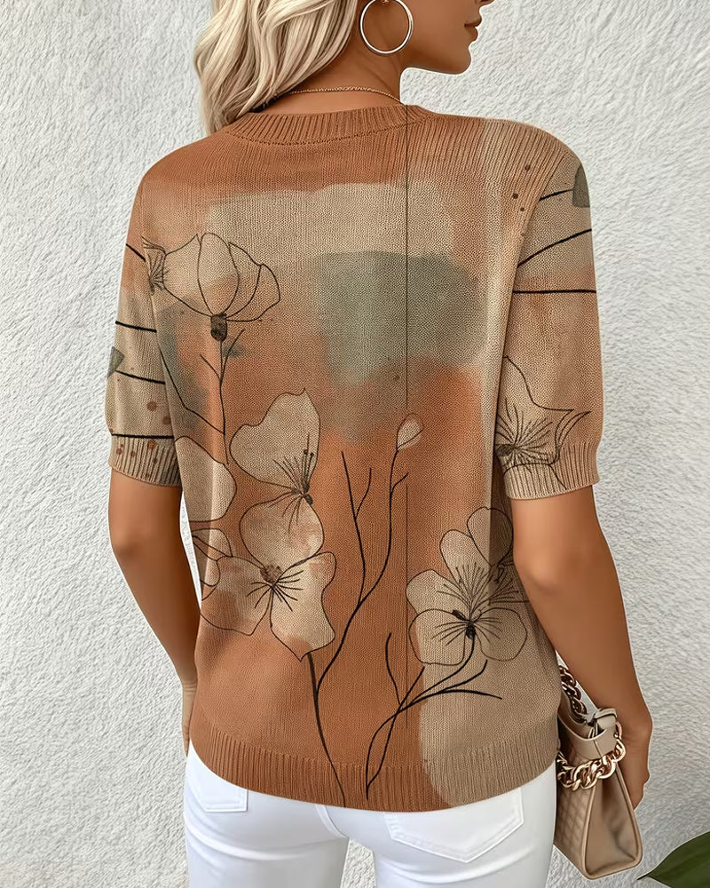 Printed Short-Sleeve Knitted Jumper