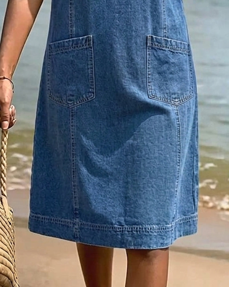 V Neck Solid Short Sleeve Sheath Dress