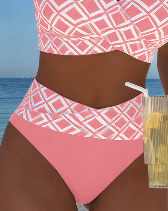 Diamond-Patterned Bra-Style Two-Piece Swimsuit