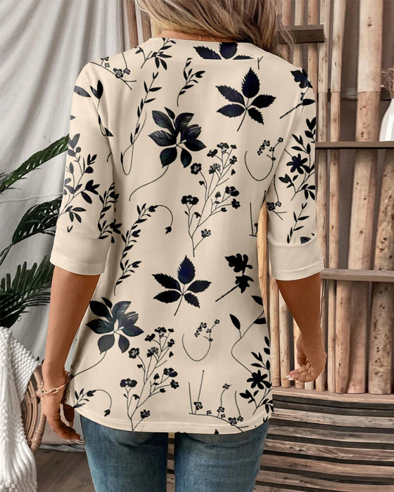 Floral Elegant Fake Two-Piece T-shirt
