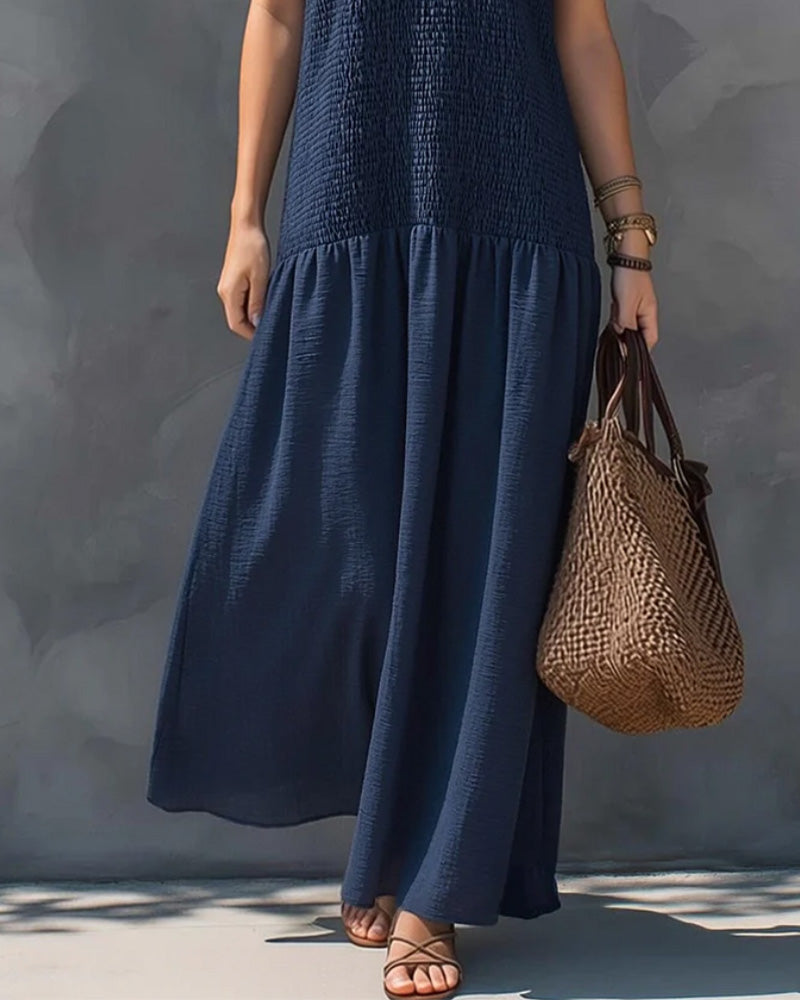 V-Neck Strappy Ruched Patchwork Sleeveless Dress