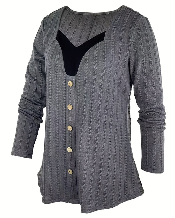 Ribbed Buckle Color Block Top