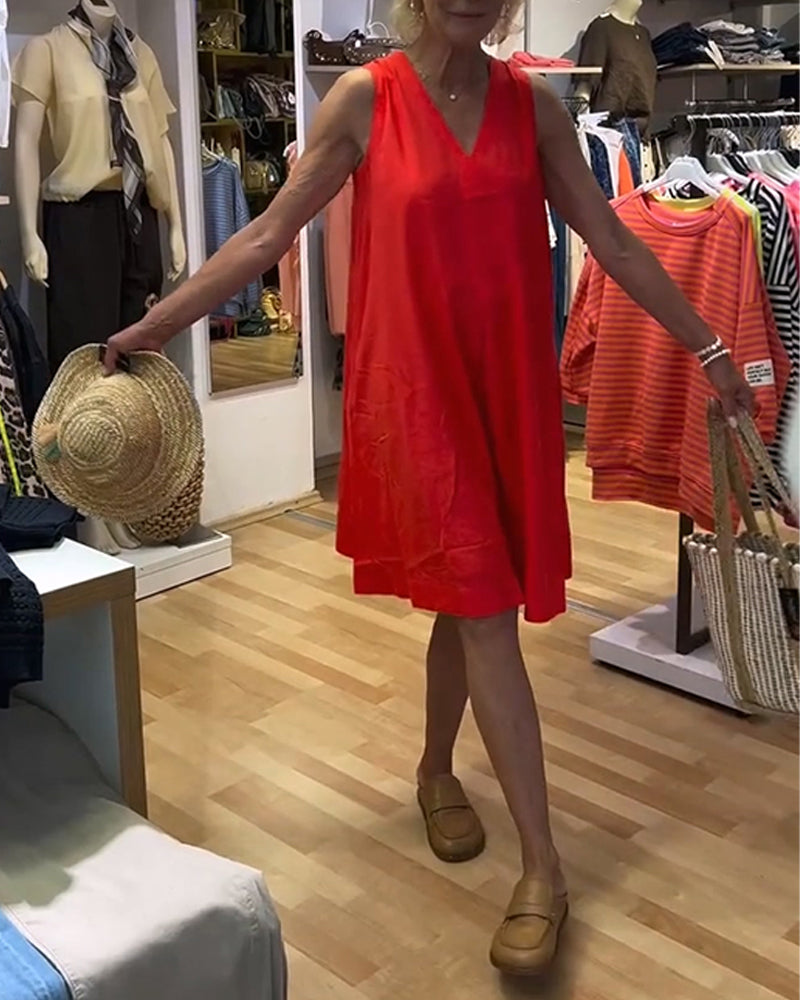 Sleeveless V-Neck Relaxed A-Line Dress