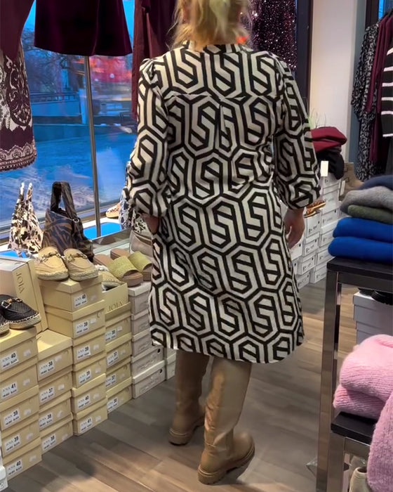Stylish V-Neck Geometric Pattern Dress
