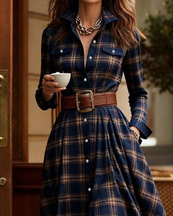 Plaid Long Shirt Dress