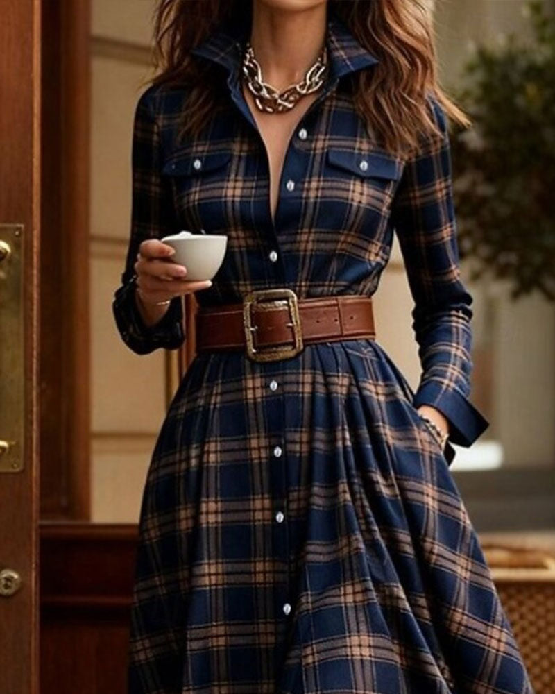 Plaid Long Shirt Dress