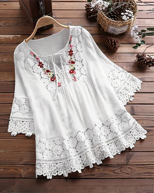 Solid color lace lace hollow blouse
