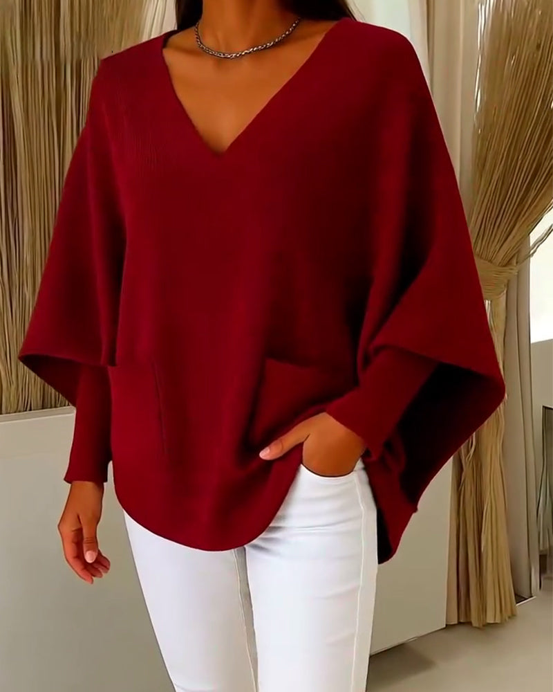 Long Sleeves With Pockets And A V-Neck Jumper
